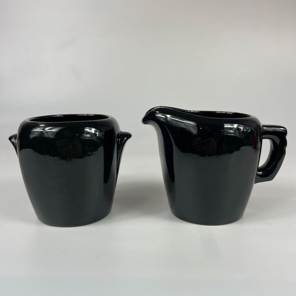 Frankoma Pottery Black Onyx Open Sugar and Creamer Set 5BD 5BA
